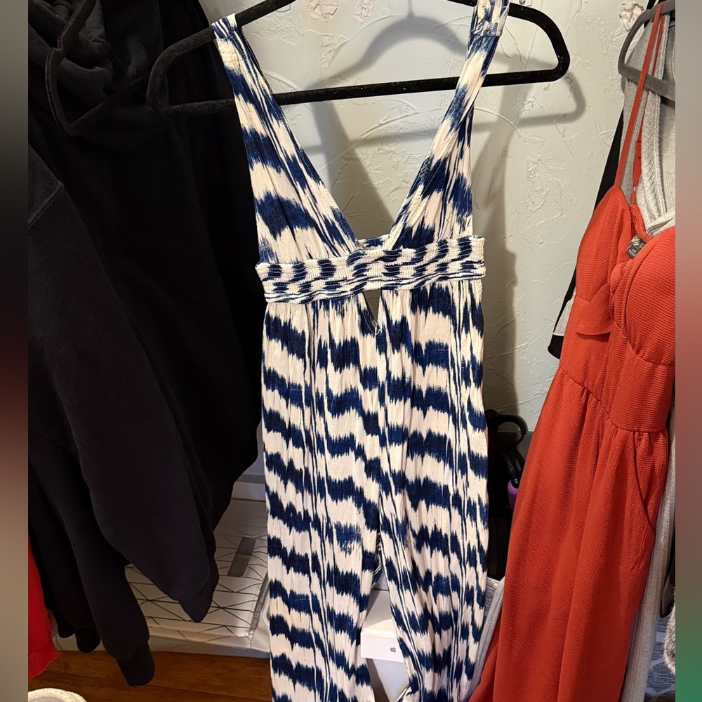 Blue and White Patterned Jumpsuit